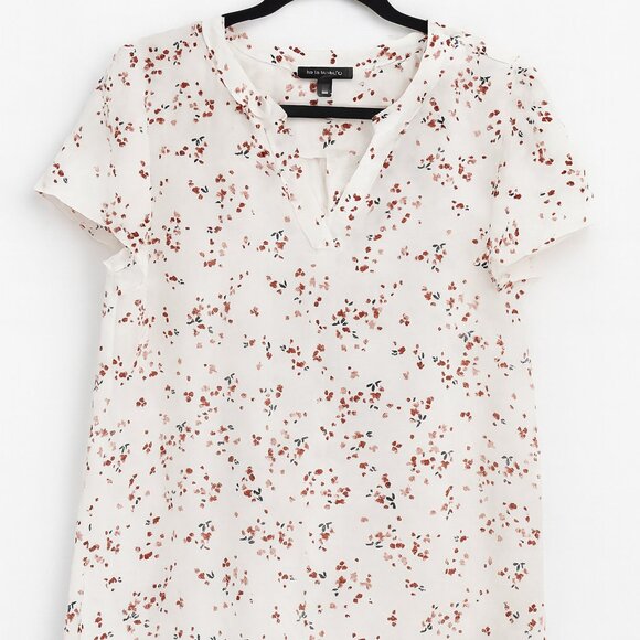 Hilary Radley Cream Floral Blouse XL Short Sleeve Split Neck Top - Picture 1 of 5